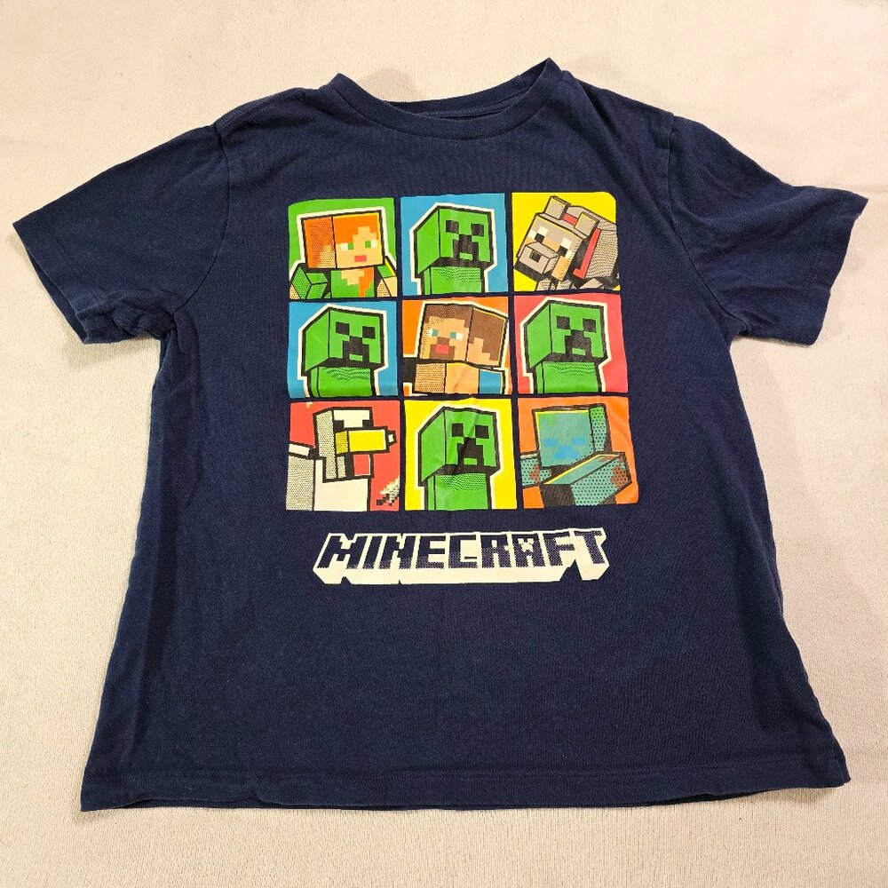 Old Navy Minecraft Boys M 8 Navy Graphic Tee EUC 100% Cotton Short Sleeves RN 54